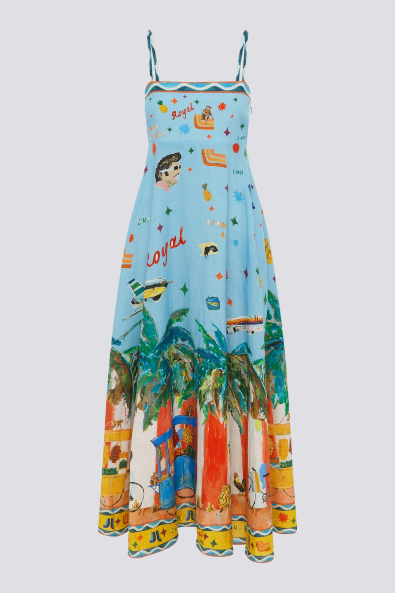 Graphic Tropical Print Spaghetti Strap Square Neck Pocket Maxi Dress - View 5