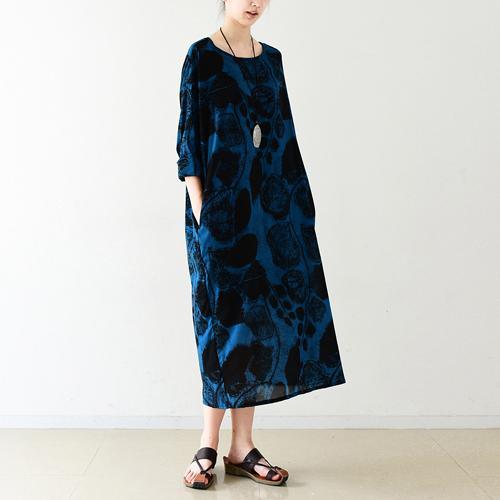 Abstract Marble Print Crew Neck Three Quarter Sleeve Midi Dress - View 3