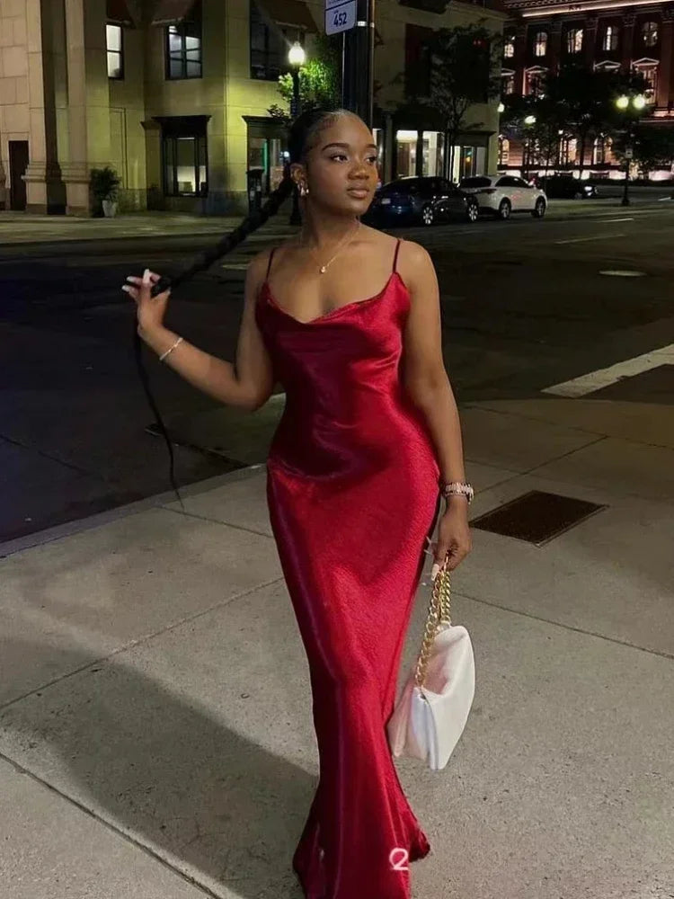 Elegant Satin Backless Spaghetti Strap Slip Dress - View 3