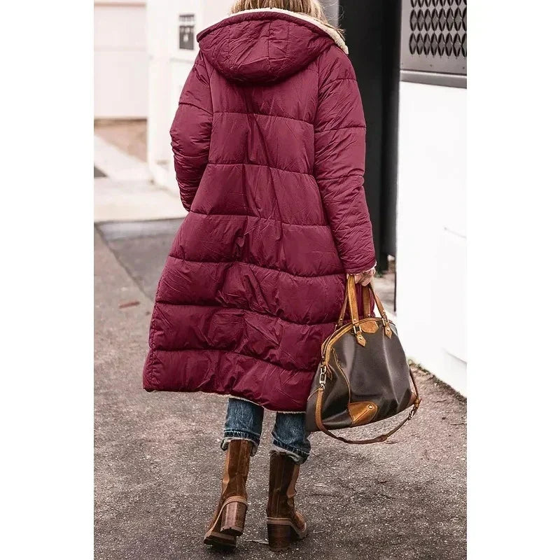 Hooded Sherpa Lined Longline Quilted Coat 4