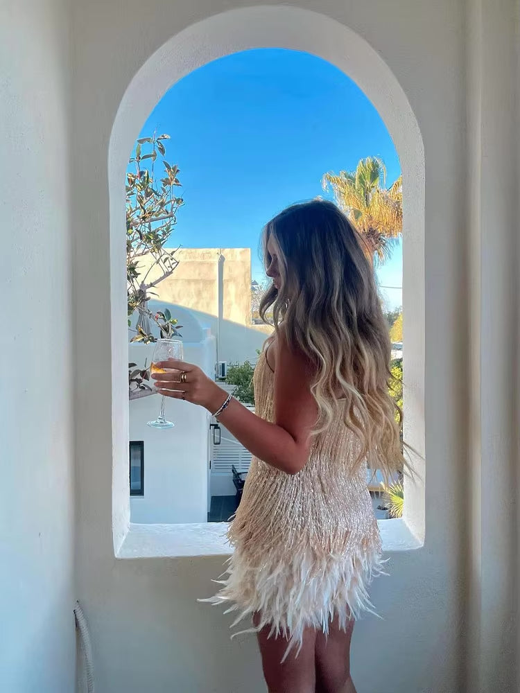 Doriana | Feather Mini Dress - View 4