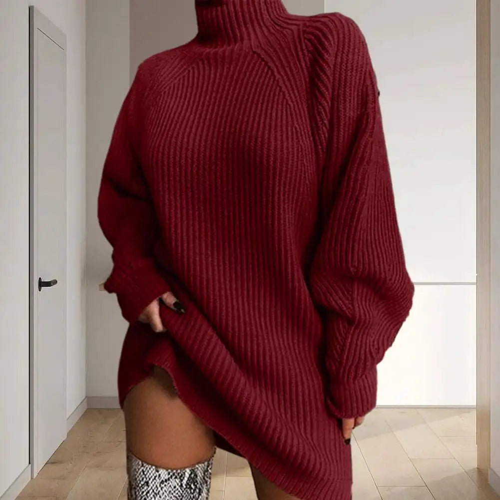 Turtleneck Long Sleeve Ribbed Sweater Dress 5