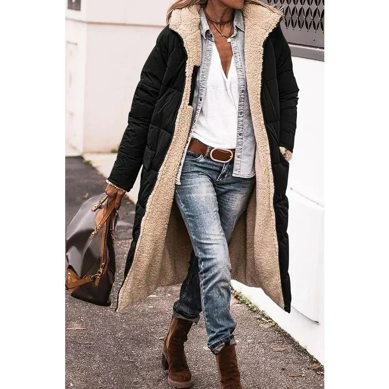 Hooded Sherpa Lined Longline Quilted Coat 10