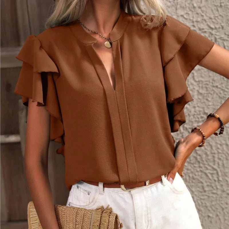 V-Neck Ruffle Flutter Sleeve Blouse 6