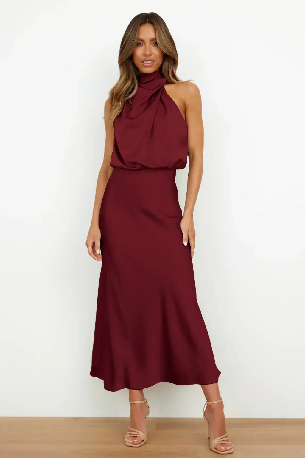 Organza Strapless Puff Sleeve Fit and Flare Midi Dress - View 9