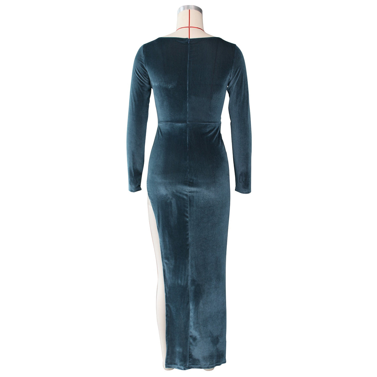 Velvet Square Neck Long Sleeve Ruched High Split Bodycon Maxi Dress 37
