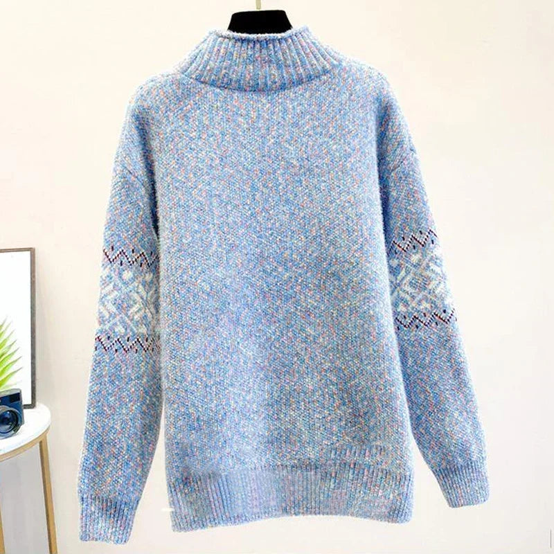 Mock Neck Snowflake Fair Isle Knit Sweater 5