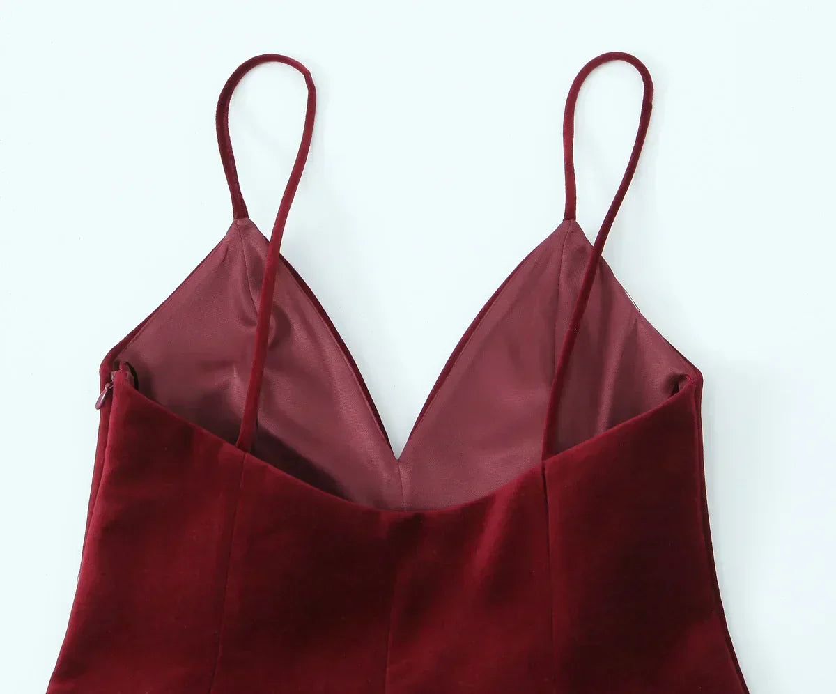 Red Velvet Spaghettis Strap Mini Dress - View 8