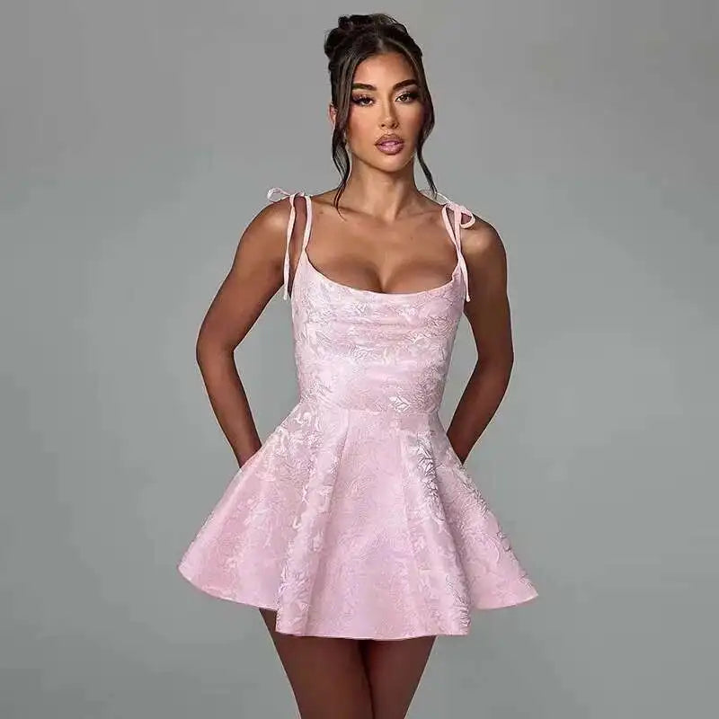 Bow Backless Jacquard A Line Mini Dress - View 20