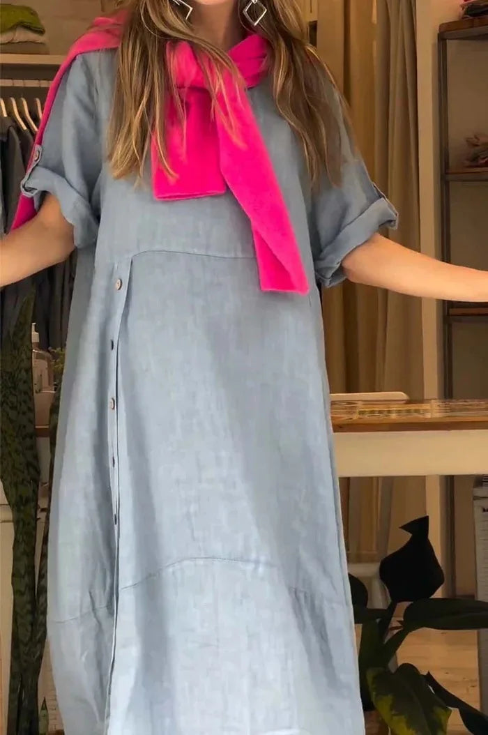 V-Neck Roll Tab Sleeve Pocket Oversized Maxi Dress 5