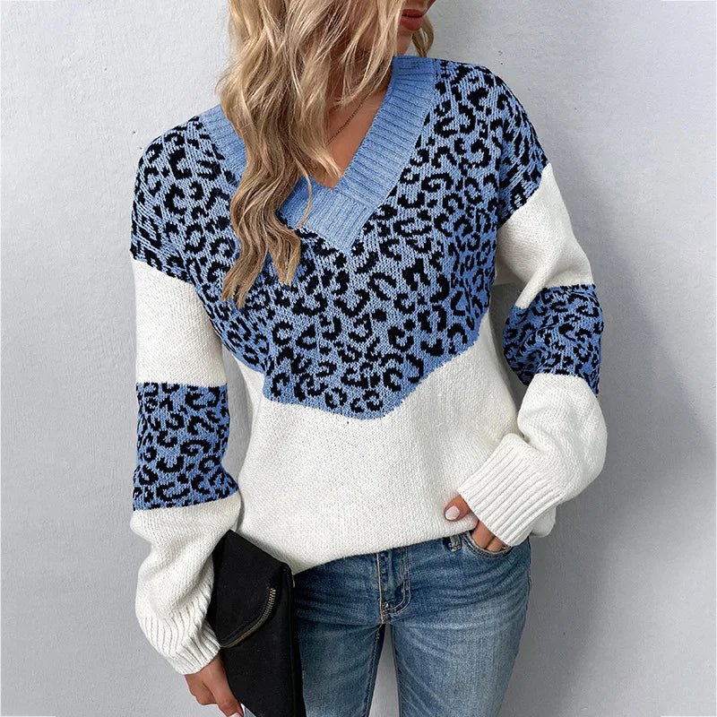 Leopard Colorblock V-Neck Sweater 3