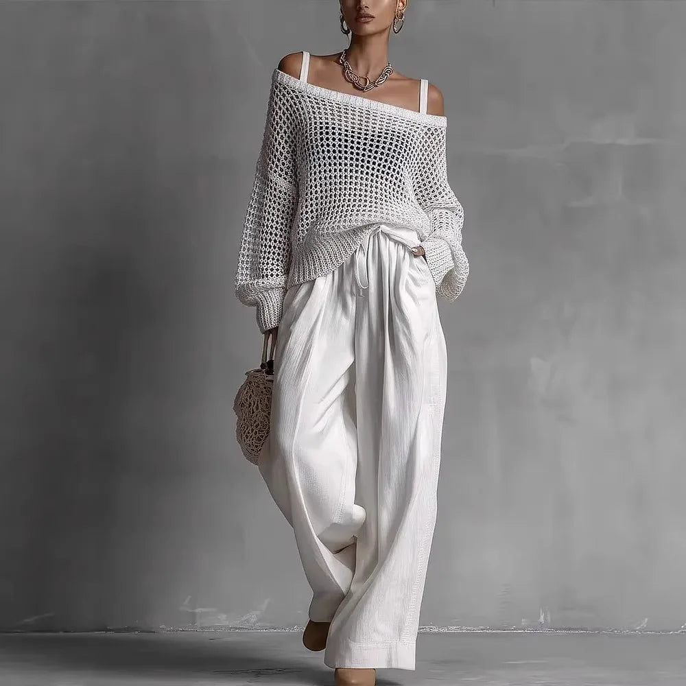 Cold Shoulder Long Sleeve Open Knit Sweater 2