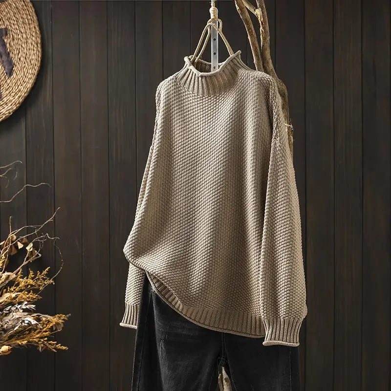 Mock Neck Long Sleeve Chunky Knit Sweater 11