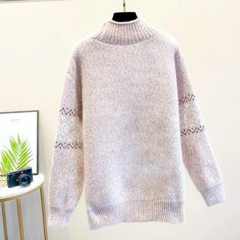 Mock Neck Snowflake Fair Isle Knit Sweater 6