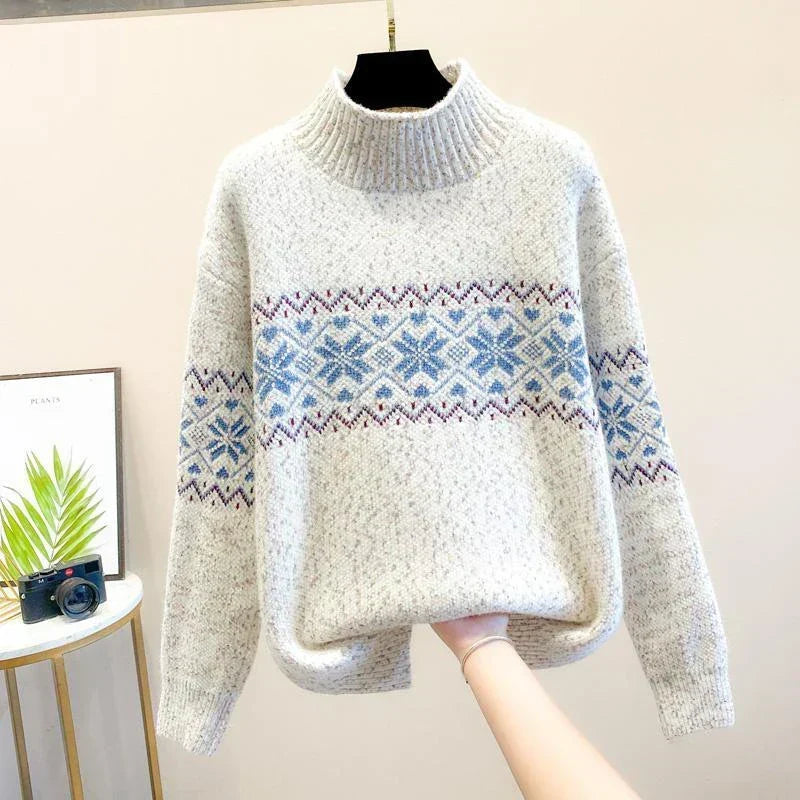 Mock Neck Snowflake Fair Isle Knit Sweater 4