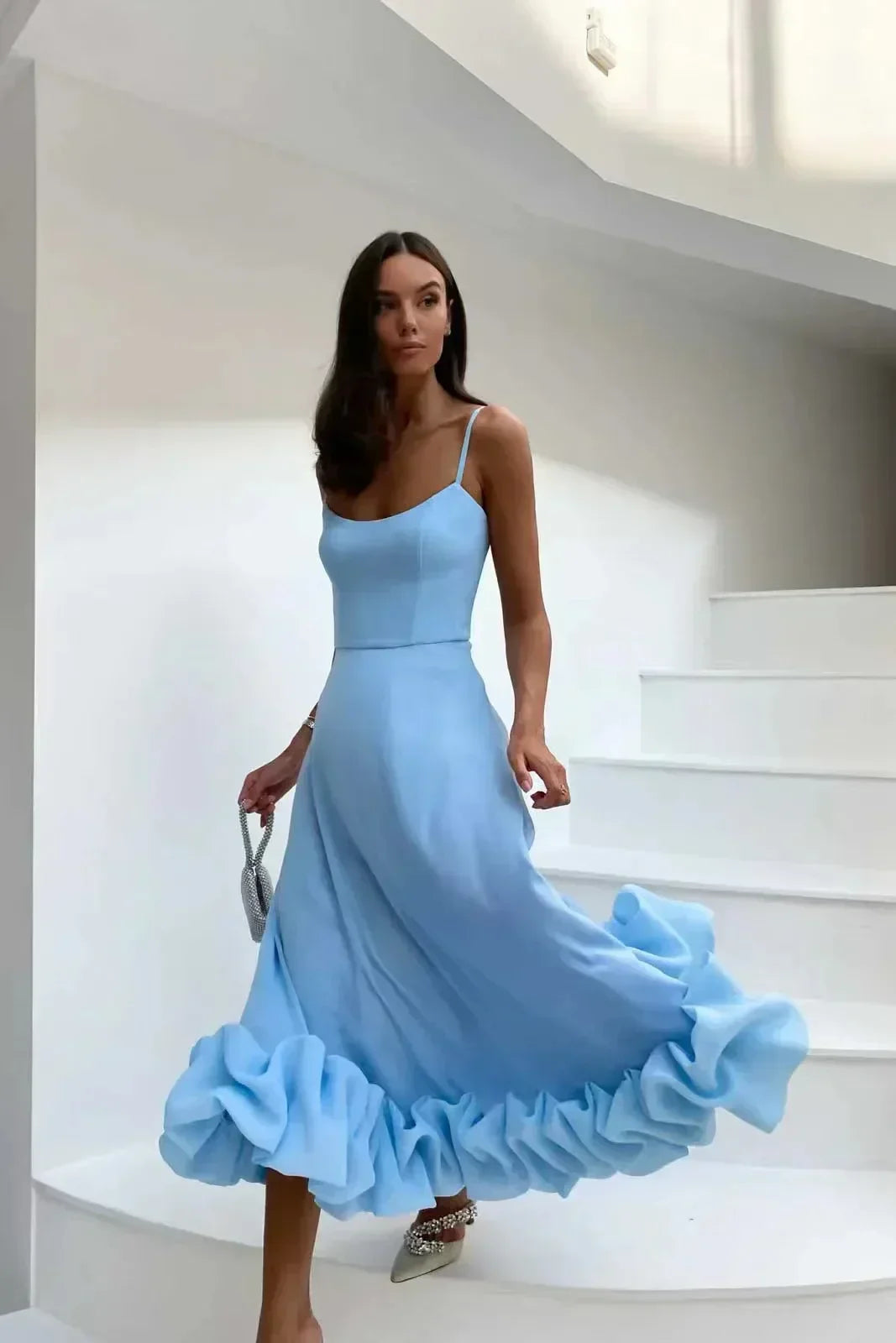 Spaghetti Strap Scoop Neck Fitted Bodice A-Line Midi Dress - View 6