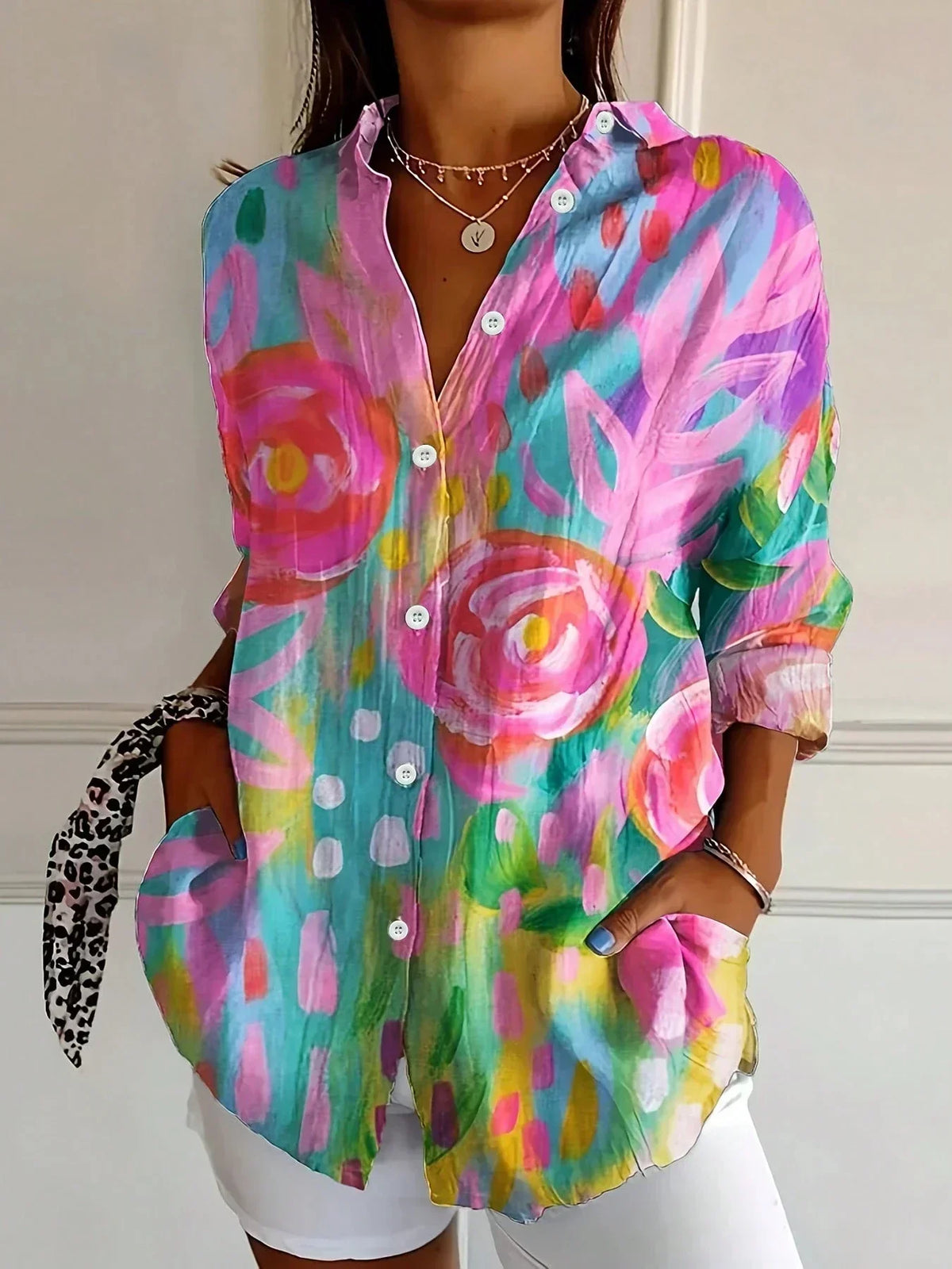 Abstract Floral Print Long Sleeve Shirt