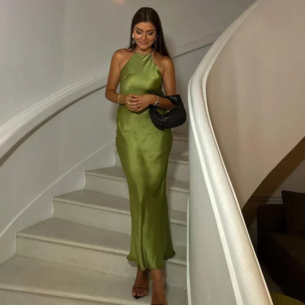 Satin Halter Neck Bias Cut Slip Maxi Gown