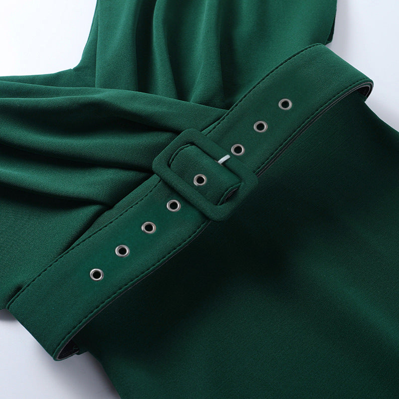 Satin Deep V-Neck Batwing Sleeve Belted Bodycon Midi Dress 38