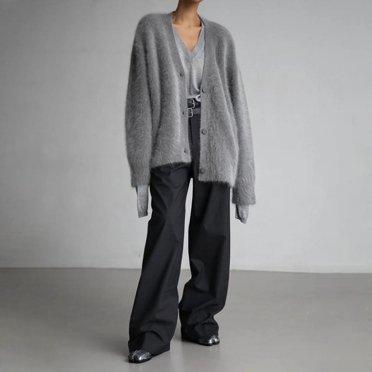 Fuzzy Knit V-Neck Button Front Cardigan 4