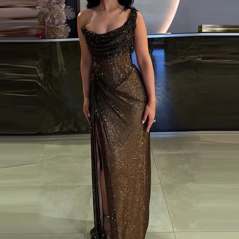 Sequin Cowl Neck Sleeveless Ruched Bodycon Maxi Dress - View 4