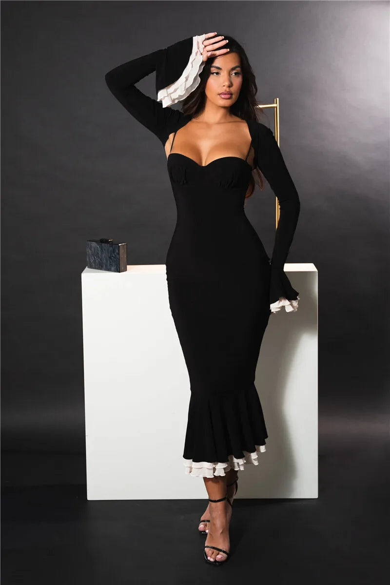Sweetheart Spaghetti Strap Ruffle Trim Mermaid Midi Two-Piece Set - View 6