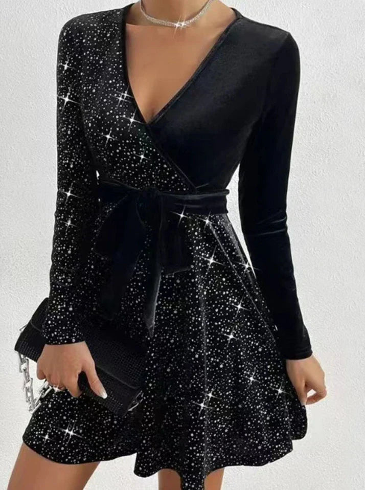 Ailen Exclusive Sequin Wrap Dress Chic Silhouette Collection - View 6
