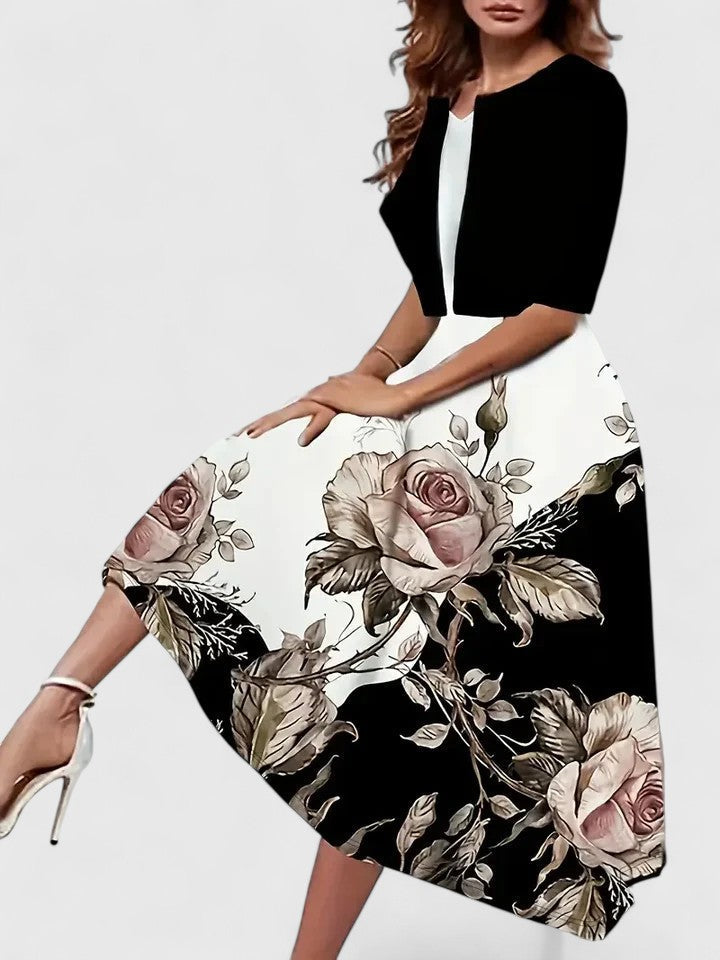 V-Neck Floral Print Fit and Flare Midi Dress 9