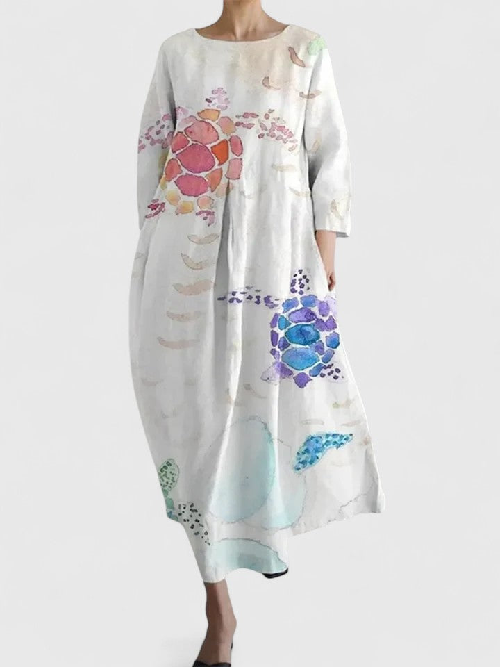 Floral Round Neck Pleated Pocket Maxi Dress 7