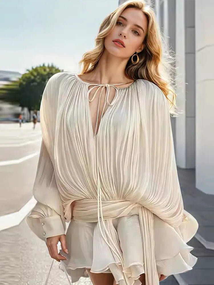 Elegant V - Neck Lace - Up Summer Style Mini Dress - View 2