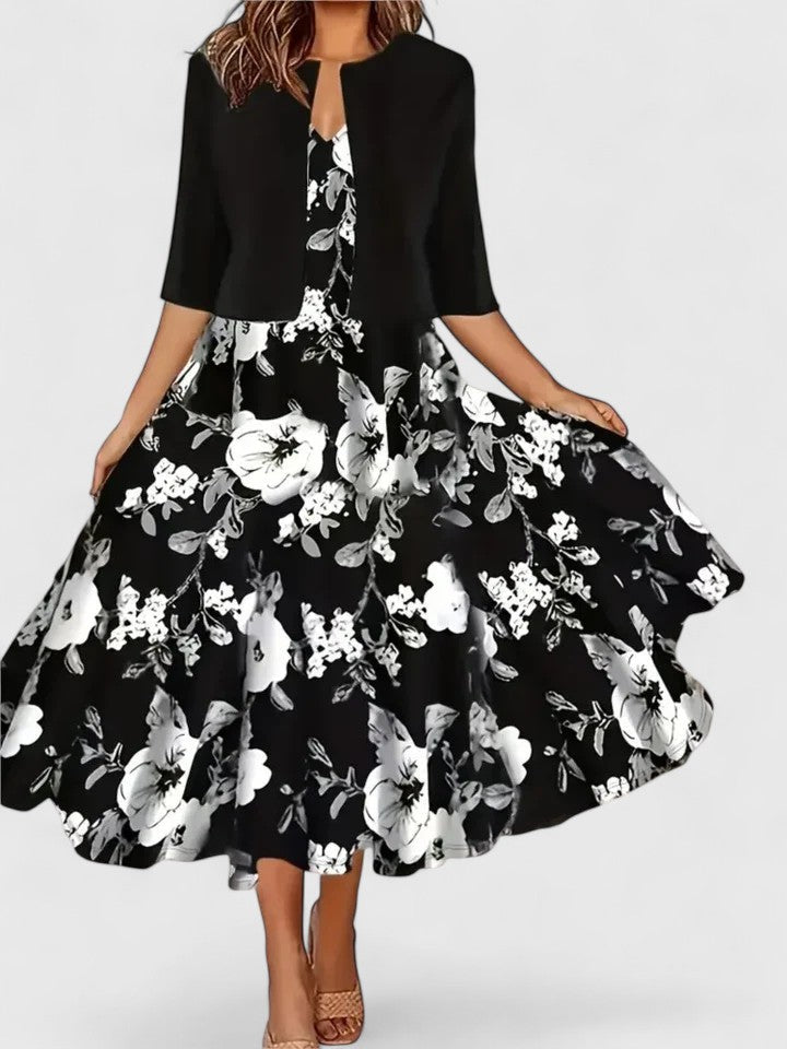 V-Neck Floral Print Fit and Flare Midi Dress 2