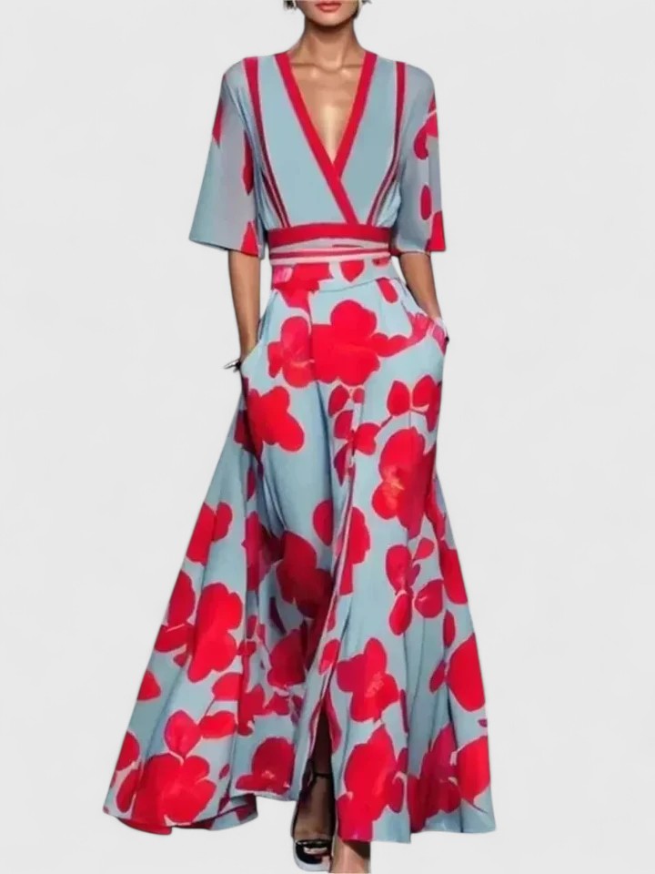 Floral Flutter Sleeve Wrap Top and Maxi Skirt Two Piece Set 3