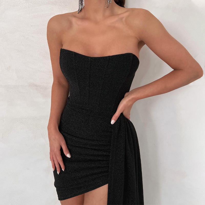 Glitter Strapless Corset Ruched High Low Mini Dress - View 2