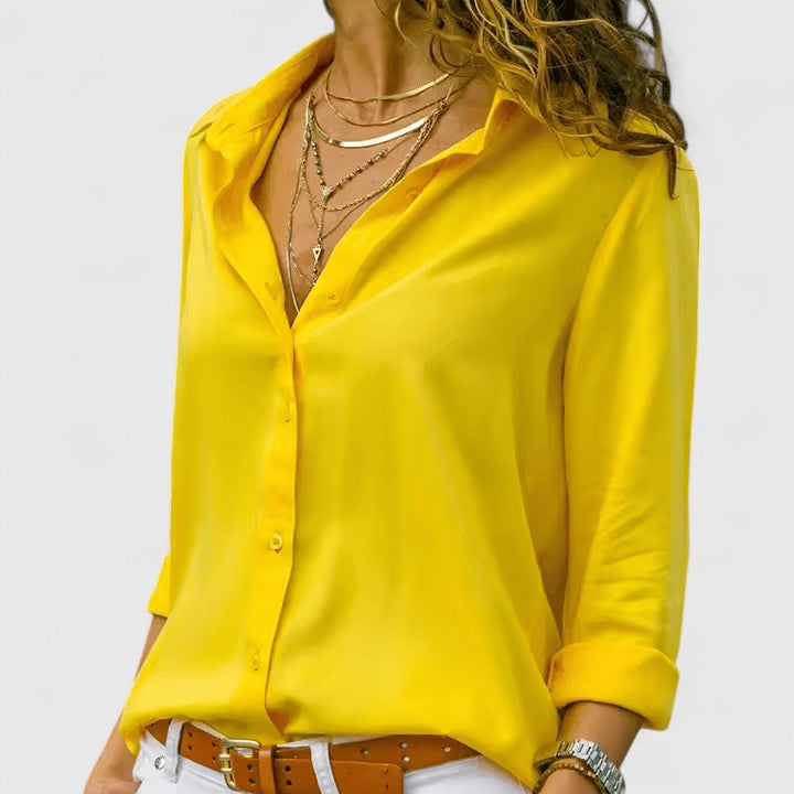 Collared Button Front Long Sleeve Satin Blouse 6