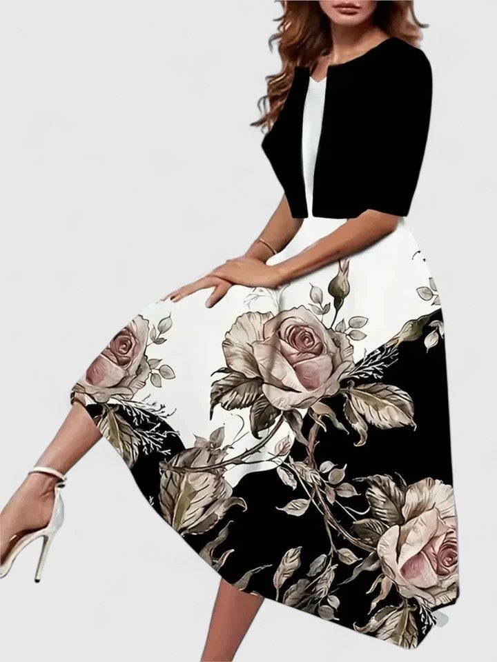 V-Neck Floral Print Fit and Flare Midi Dress 11