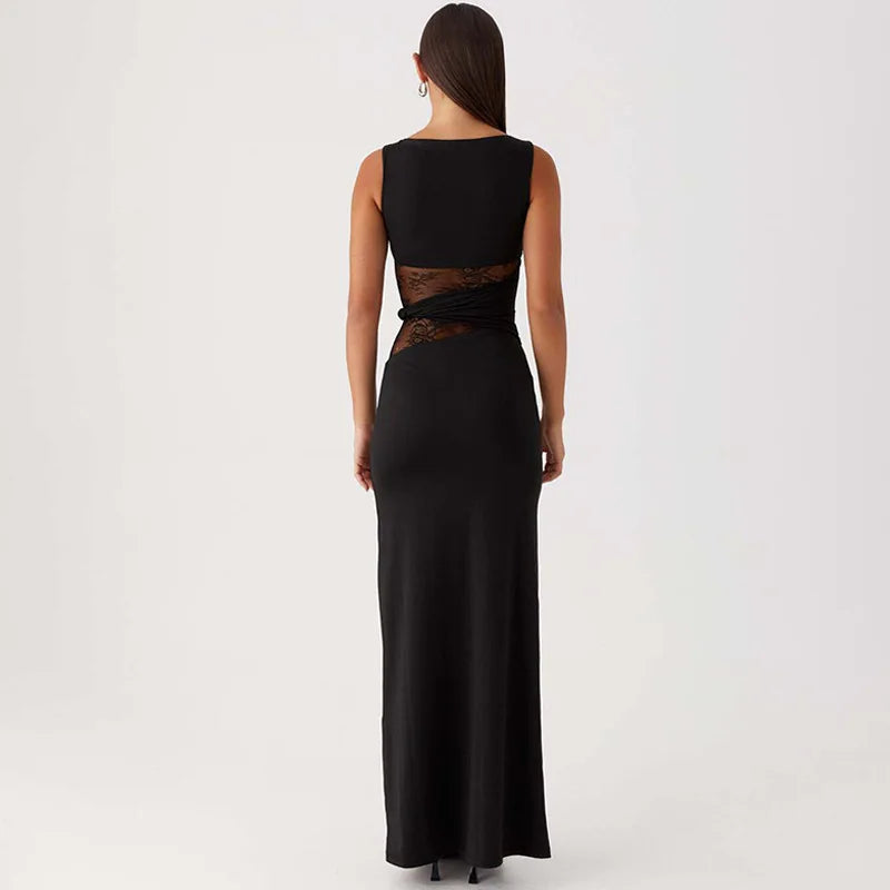 Sheer Lace O Neck Bodycon Long Tank Dress - View 24