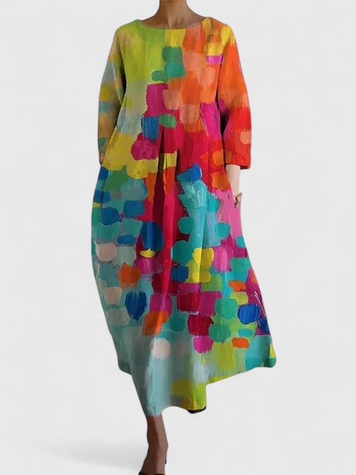 Floral Round Neck Pleated Pocket Maxi Dress 5