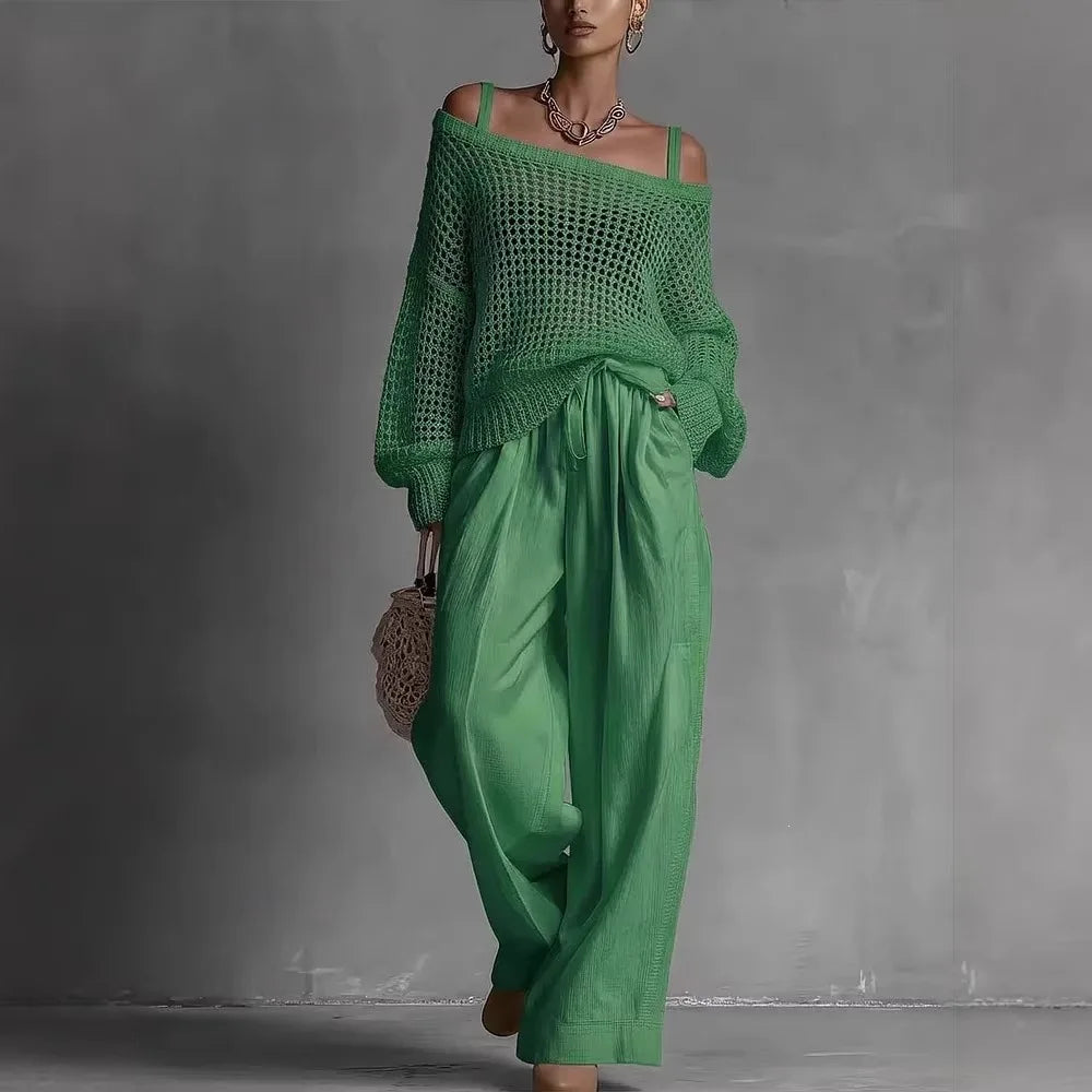 Cold Shoulder Long Sleeve Open Knit Sweater 7