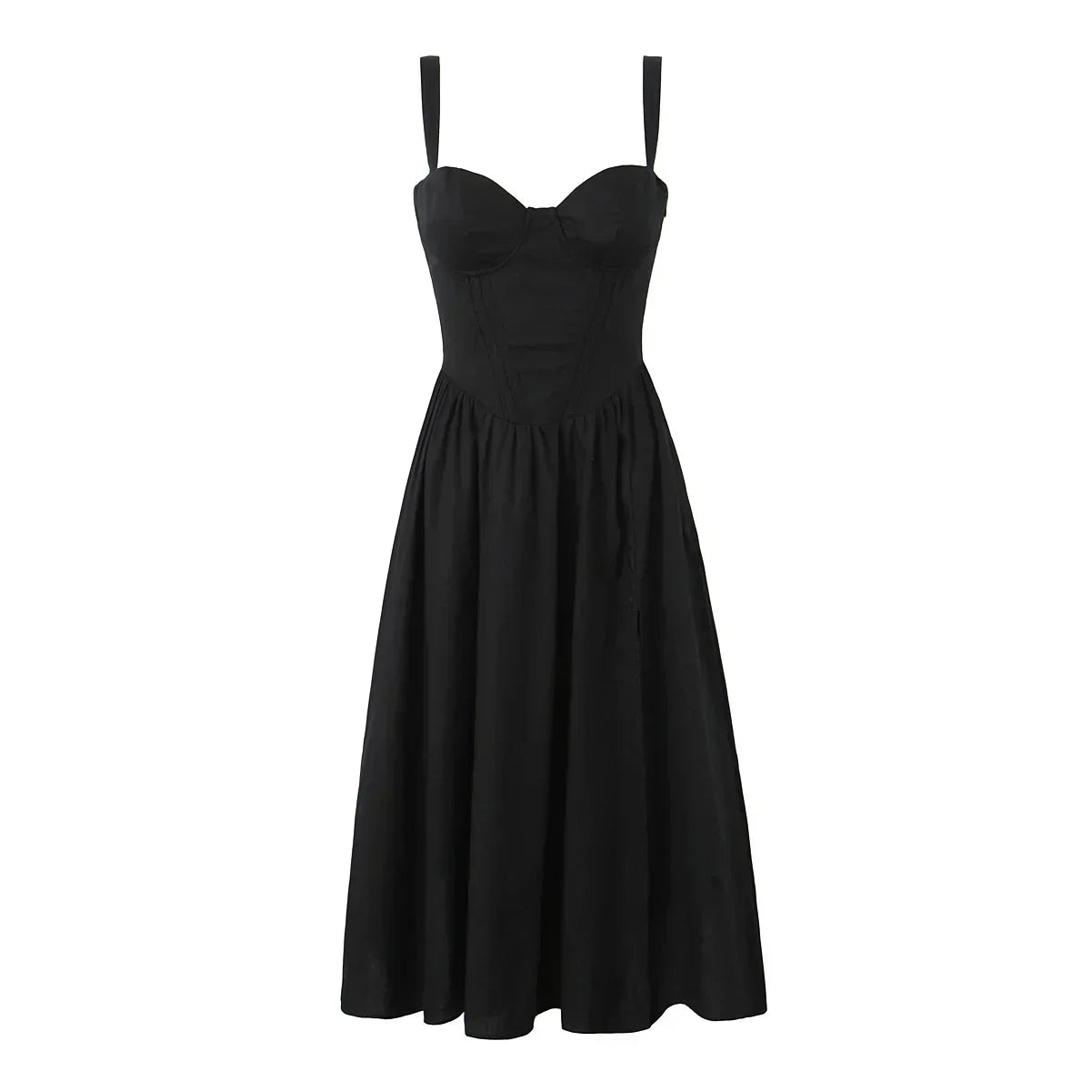 Corset Sweetheart Neck Spaghetti Strap High Split Midi Dress - View 14