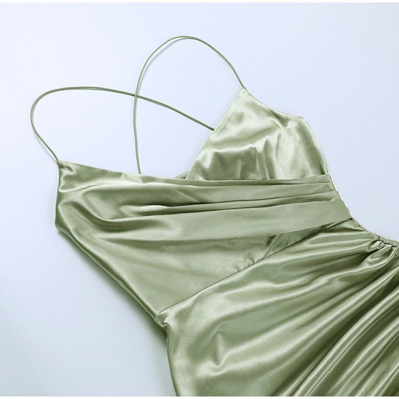 Lovely Lady Ruched Satin Midi Dress - View 10