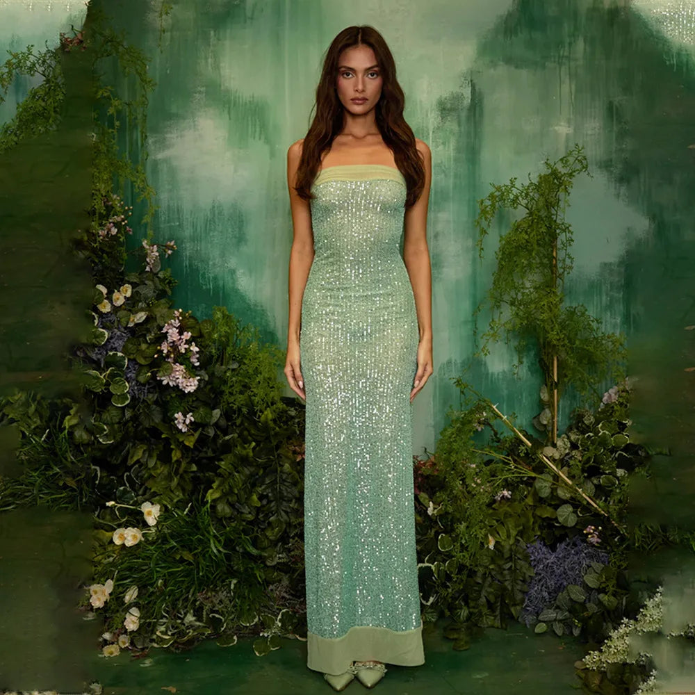 Strapless Sequin Slit Backless Dress - View 3