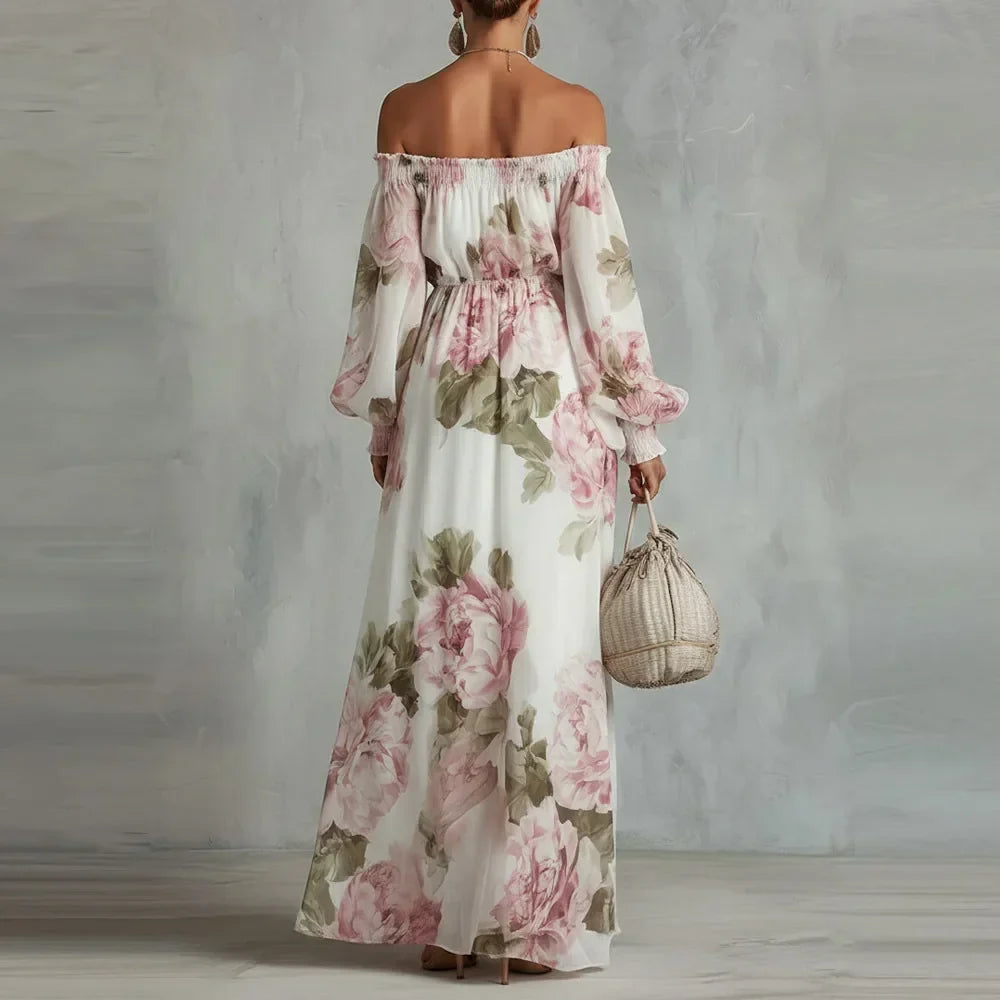 Floral Off Shoulder Puff Sleeve Maxi Dress 2
