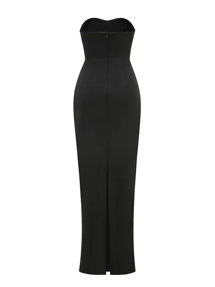 Black Strapless Pearls Beaded Embellished Maxi Dress - View 9