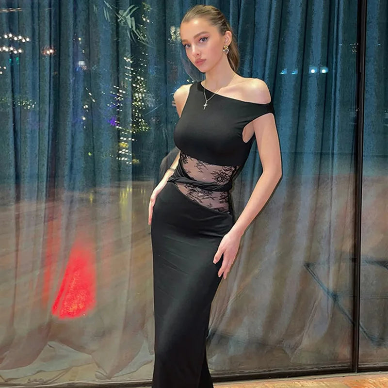 Sheer Lace O Neck Bodycon Long Tank Dress - View 25