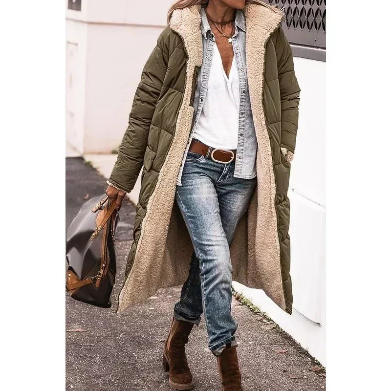 Hooded Sherpa Lined Longline Quilted Coat 2