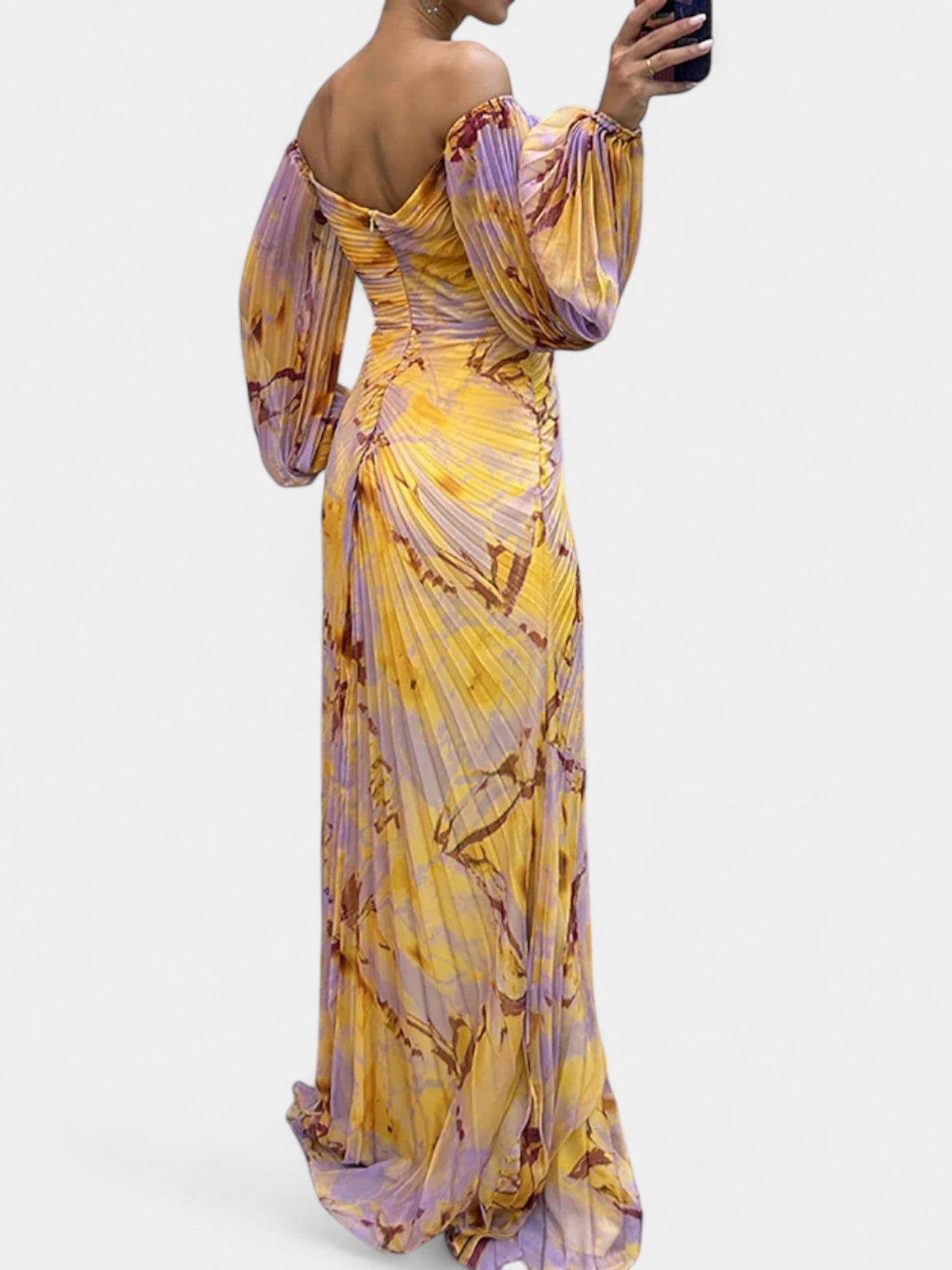Off Shoulder Long Sleeve Tie Dye High Split Maxi Dress 3