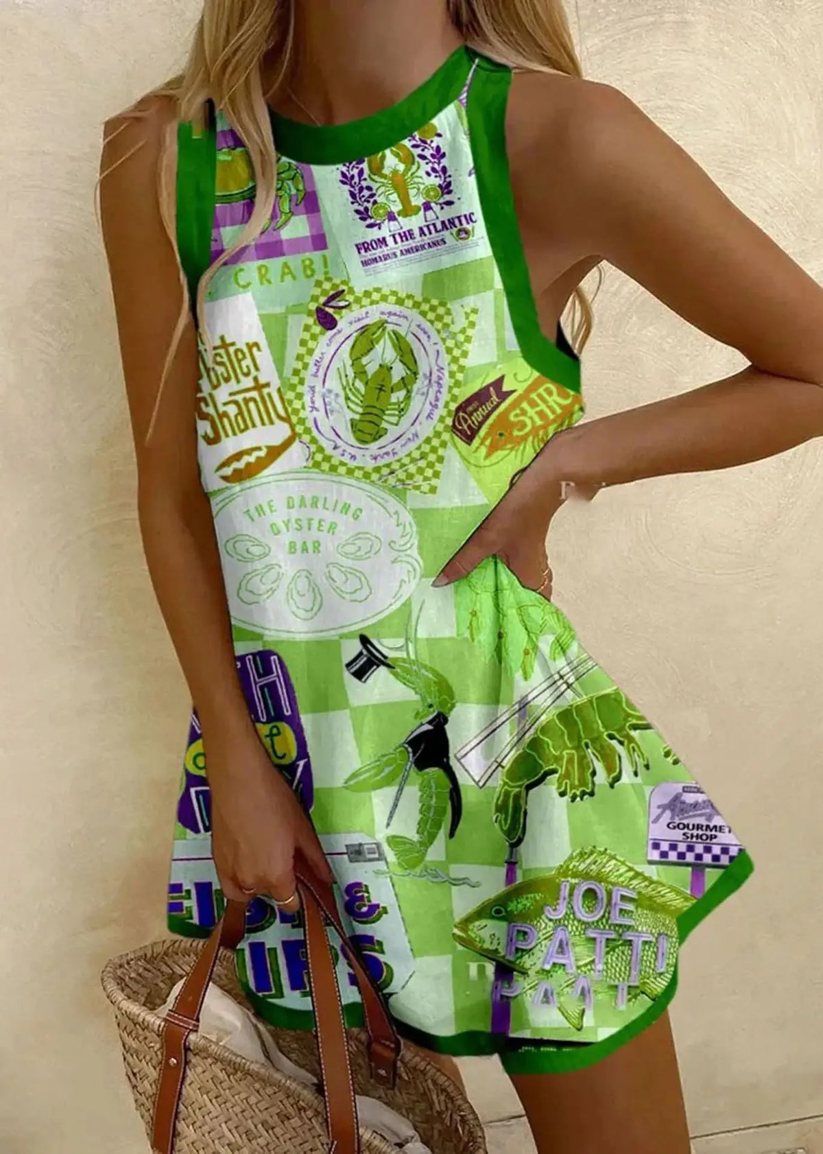 Novelty Seafood Print Sleeveless Romper Playsuit