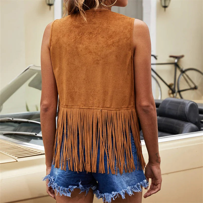 Fringe Suede Look Open Front Vest 3