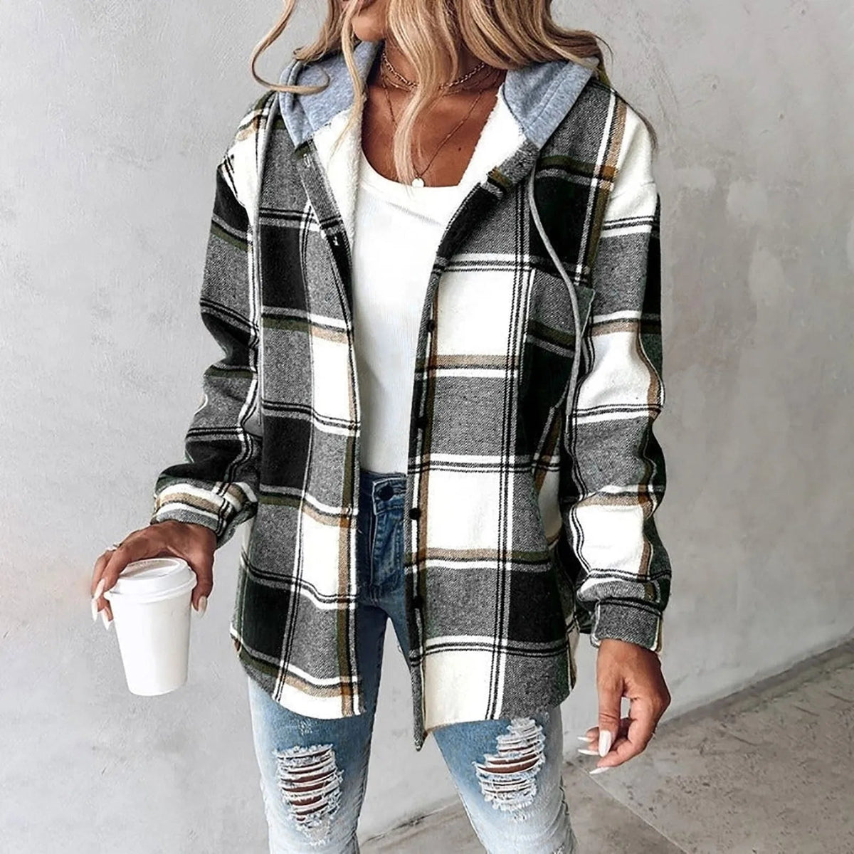 Plaid Hooded Button Front Shacket 4
