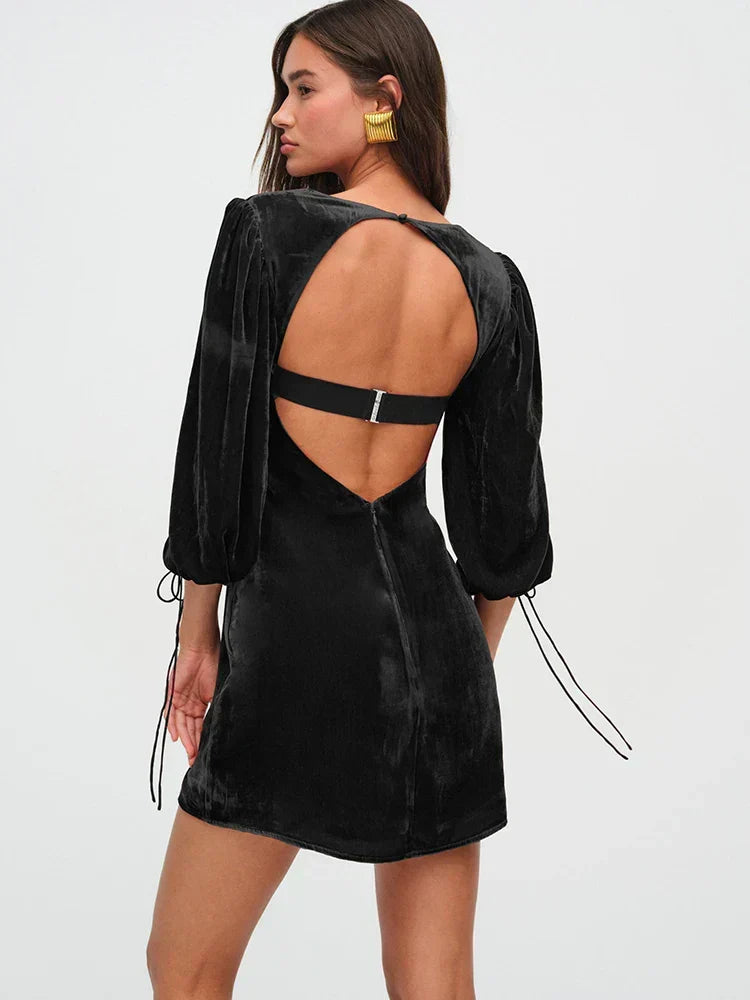 Backless Lace Up Long Sleeve Dress - View 5